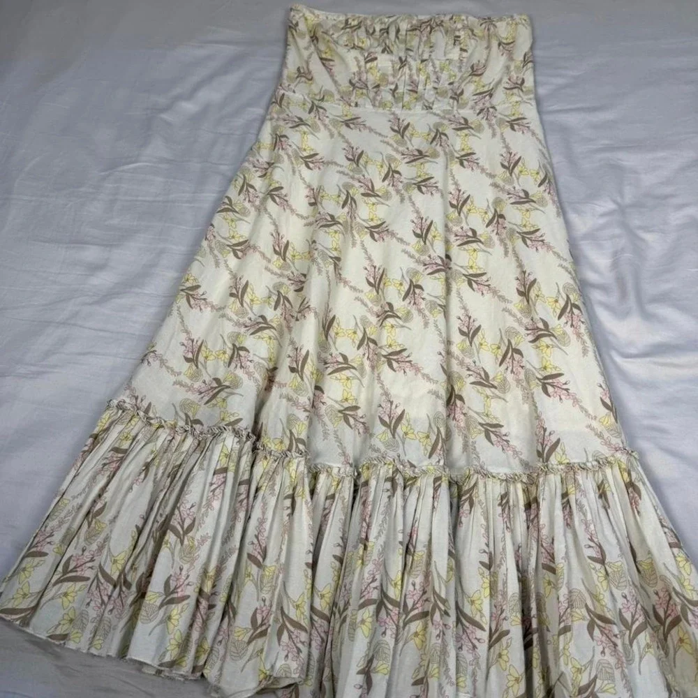 Vintage y2k American Eagle yellow & pink floral pattern strapless cottage dress - Picture 2 of 6